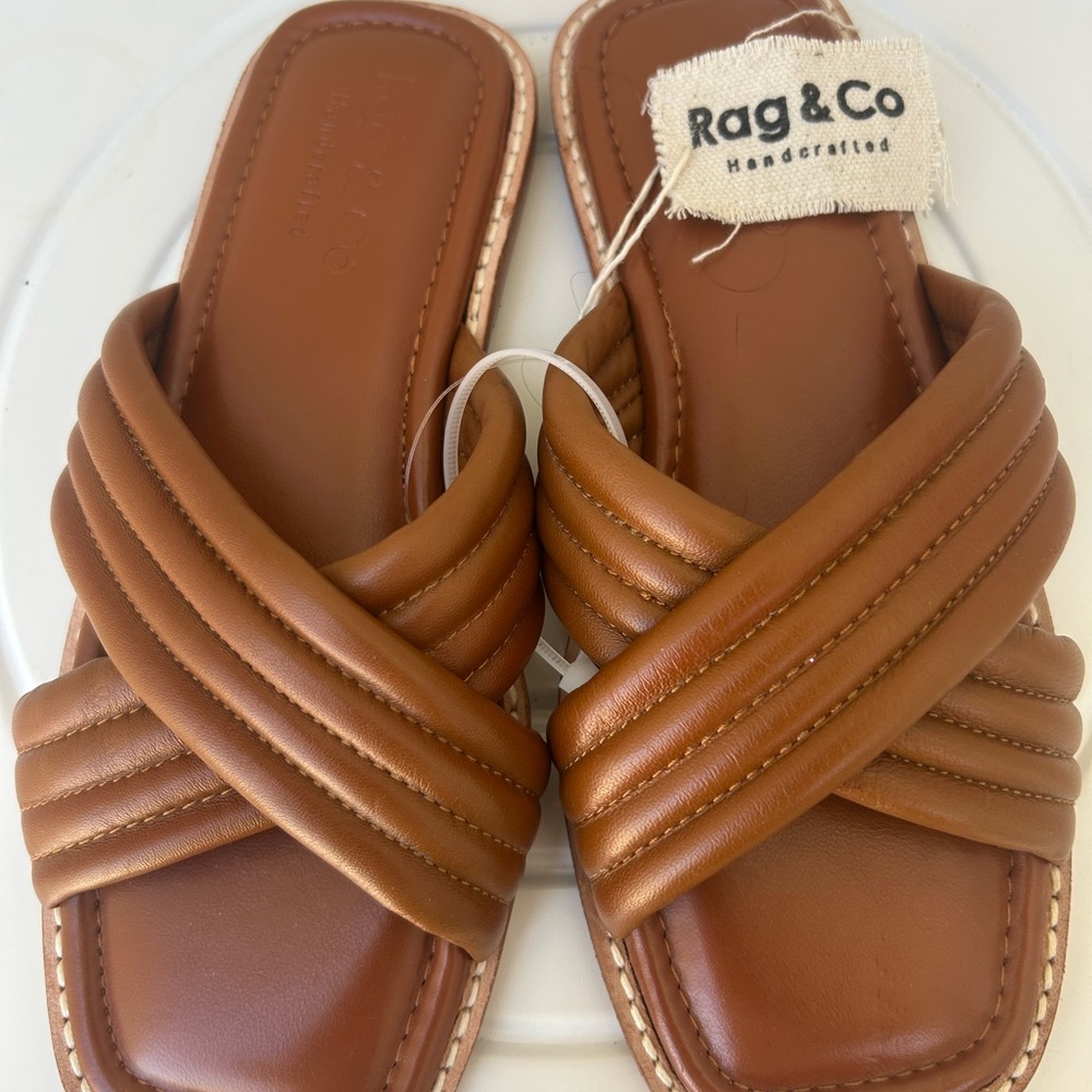 Rag & Co Eura Quilted Leather Flats, which feature crisscross straps Brown Small
